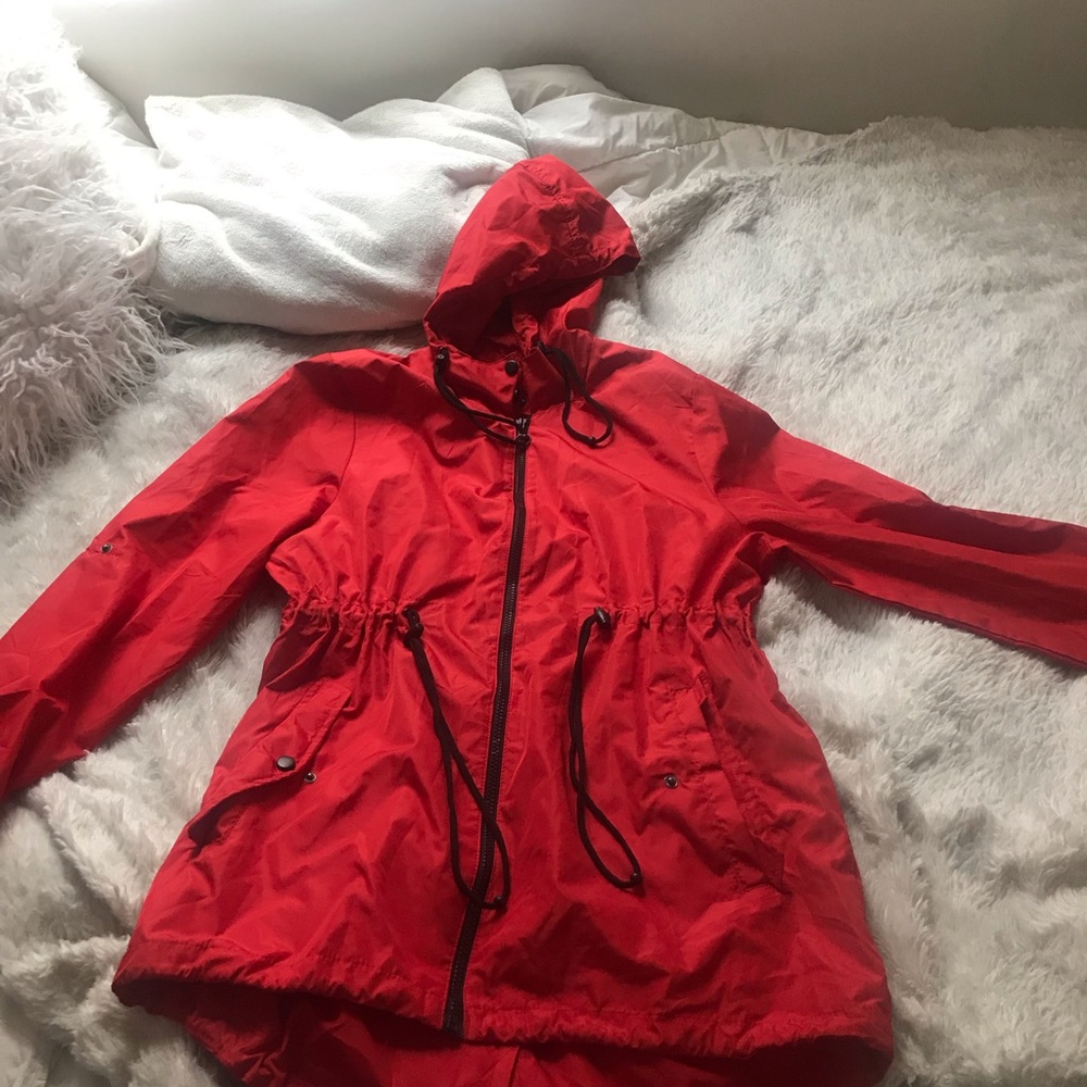 Red windbreaker/parka trench coat
